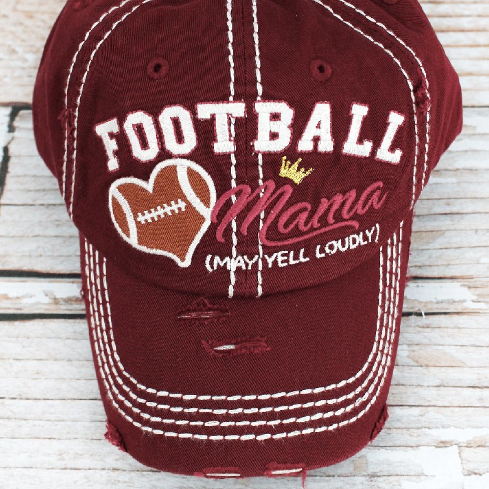 Distressed Burgundy Football Mama Hat